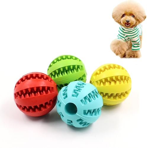 Roysmart 4 Stück Robuster Hunde Ball, Hundeball mit Zahnpflege-Funktion, Bissfestes Hundespielzeug, Naturgummi Hund Feeder Ball für Kleine Hunde (5cm)