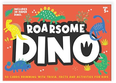 Roarsome Dinosaur Kids Trivia Cards Fun & Educational Dino Quiz and Activity Flash Cards for Ages 5-7 with Pop-Out Dinosaur Craft Fun Gift for Boys & Girls
