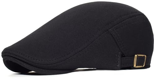 HIQIU Verstellbare Schiebermütze Herren Baumwolle Schirmmütze Barett Flatcap, Baskenmütze Gatsby Newsboy Cap Herren Barett Cap (DE/NL/SE/PL, Alphanumerisch, M, L, Schwarz)