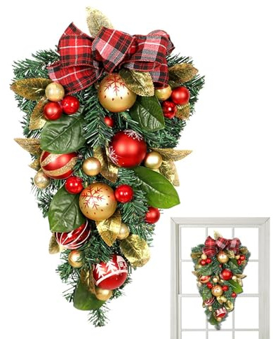 Couronne De Noël - 50 Cm Couronne Artificielle Réutilisable pour Décoration De Noël | Décoration De Noël Saisonnière | Couronne De Sapin De Noël | Porte D'entrée, Mur, Fenêtre, Décoration De Noël
