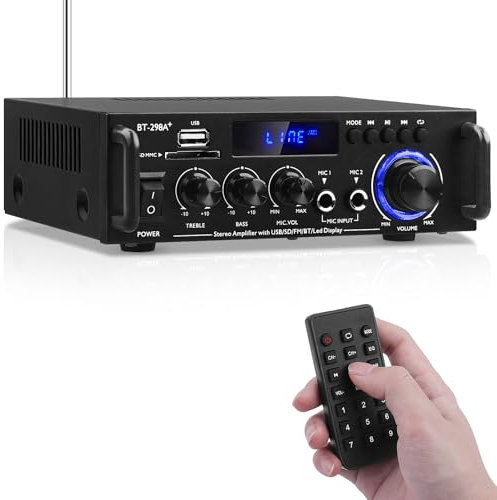 HiFi-Verstärker BT-298A+ Bluetooth5.0 Mini Stereo-Audioverstärker Receiver 2 Kanäle 40W x 2 Digitale Endverstärker Soundverstärker w/UKW-Radio, SD/USB-Karteneingang für Zuhause/Auto Lautsprecher