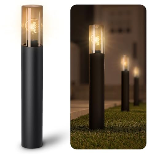 SSC-LUXon VARDA Pollerleuchte Außen schwarz inkl. LED E27 Glühbirne Vintage Filament extra warm - Standleuchte außen Höhe 50 cm IP44