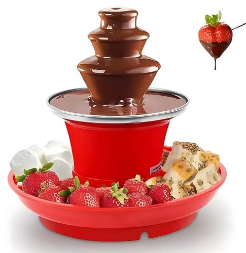 YIWEOG Máquina de fuente de chocolate eléctrica de 3 niveles con bandeja Olla para derretir chocolate de acero inoxidable adherente de calidad alimentaria Fuente de fondue Operación con un botón