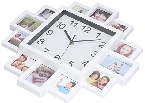 Aoaoy Reloj de pared con marco de fotos, reloj de pared con marco de fotos blanco, reloj personalizado para decoración del hogar