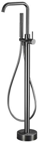 Robinetterie de Baignoire Autoportante En Cascade Grise, Robinetterie de Baignoire-Douche Autoportante En Laiton à Rotation à 360 ° avec Douche Montée Au Sol Grise