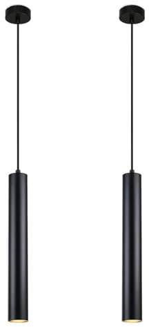 Alpinaluz Lampada a sospensione tubolare in alluminio da soffitto, design moderno, 40 cm, con attacco GU10 e cavo tessile da 120 cm (confezione da 2 nero)