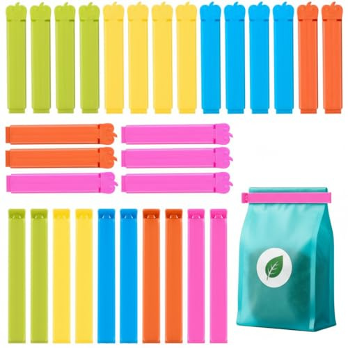 AiQInu Verschlussclips, 30 Stück Bunt Clips für Tüten, 7/11 cm Tütenclips Wiederverwendbar, Klammern für Tüten, Mehrfarbige Beutelverschlussclips für Verpackung Süßigkeiten Snacks