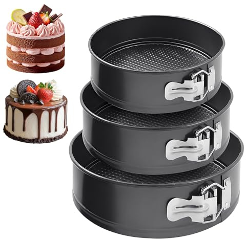 QKNOSM Round Cake Tin Set 3PCS, Springform Cake Pan Leakproof Cheesecake Pan Carbon Steel Non-Stick Baking Tray with Removable Bottom for Cakes Baking (12/18/22cm)