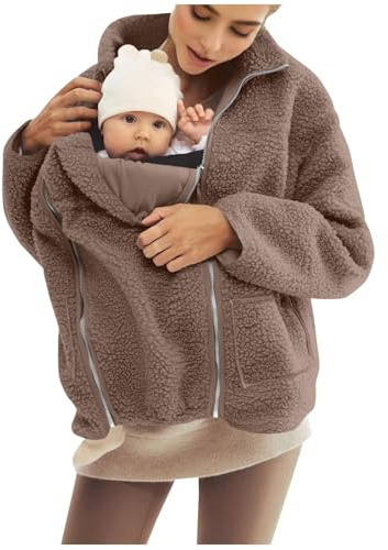 3 In 1 Maternity Coat Women Teddy Fleece Jacket Baby Wearing Jacket Warm Thicken Ladies Winter Jackets Full Zip Soft Windproof Overcoat Casual Elegant Fluffy Fuzzy Outwear Pregnancy Clothing