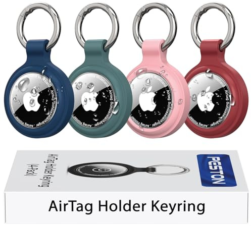PESTON AirTag Nyckelring, 4-pack IP67 Hållare för Apple AirTag 1 och 2 | AirTag fodral i silikon och transparent TPU; IP67-design; zinklegerad ring; nycklar, bagage, husdjur; AirTag ingår inte