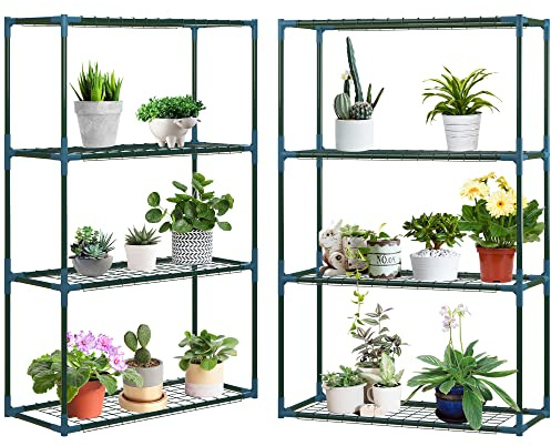 Outsunny Lot de 2 Étagères à Fleurs en acier 4 Niveaux Intérieur et Extérieur, support de plantes étagère à plantes pour Jardin, Balcon, Salon, 70 x 27 x 110 cm, vert