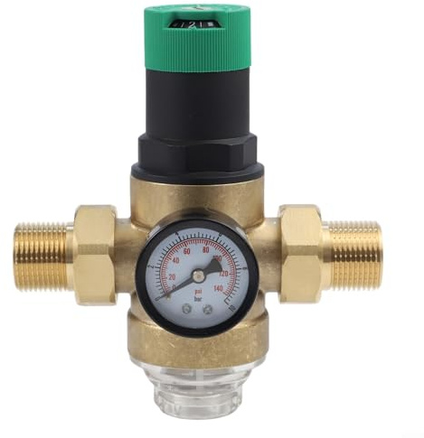 Válvula de presión de latón ajustable Honeywell, regulación efectiva del agua con filtro integrado y manómetro (3/4 pulgadas)