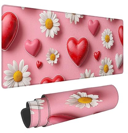 Stor musmatta - 1400 x 600 x 3 mm - blomma musmatta gaming XXL - rosa skrivbordsmatta spelnoggrannhet och hastighet - halkfri, sydda kanter - vattentät -35599