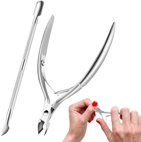 Coupe Cuticule Ongle, pince cuticule ongle, pince épiderme onglette Pédicure, Pincette à Peaux en Acier Inoxydable, Poussoir à Revêtements à Double Extrémité, Grattoir à Onglettes