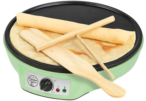 Bestron crêpiera elettrica verde Ø 30 cm – Termostato regolabile | Rivestimento antiaderente | Con spargitore a T e spatola in legno – ASW602G