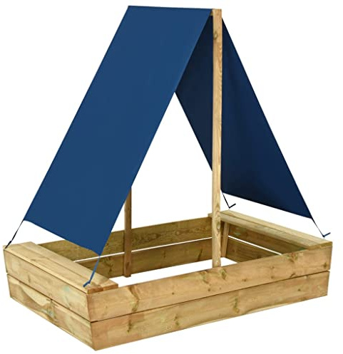 GeenYuu Sabbiera con tetto in legno di pino impregnato, 80 x 60 x 97,5 cm, resistente alle intemperie, con protezione solare e panca, per esterni per bambini e bambini in giardino