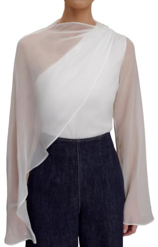 Okeeyseda Blusa de Chiffon Transparente Asimétrica para Mujeres, Top de una Sola con Mangas Largas Fluidas S