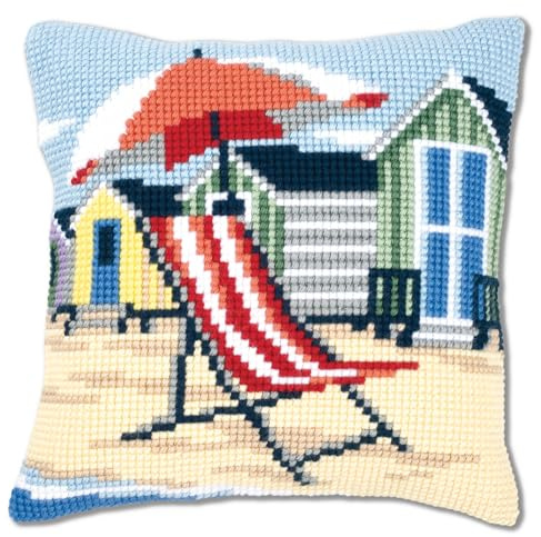 VERVACO Kit Cuscino Punto Croce sulla Spiaggia Set Ricamo Principianti Cuscini Gobelin Decorativi ca. 40 x 40 cm Accessori per Lavoretti Creativi DIY Casa Decor Hobby Adulti Cross Stitch