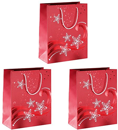 SIGEL Gt107 Lot de 3 Sacs Cadeaux Noël, 33 X 26 cm, Rouge et Blanc