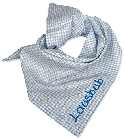 Trachtentuch mit Aufdruck Lausbub aus 100% Baumwolle für Junge & Mädchen, blau kariert, 45x45 cm, Oktoberfest Accessoire Hals Tuch, Trachtentuch Baby Kind, Halstuch kariert