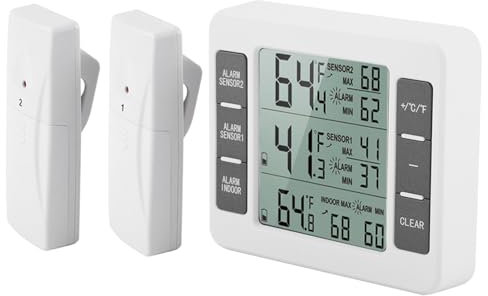 Kühlschrank Thermometer Wireless Digital Akustischer Alarm Kühlschrank Gefrierschrank Thermometer mit 2 STÜCKE Sensor Min/Max Display