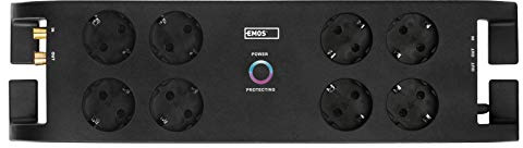 EMOS P54252 8er Steckdosenleiste mit Überspannungsschutz, 3m Kabel mit Schalter und LED-Anzeige, Schutzkontakt-Mehrfachsteckdose, 1800 J, Ableitstrom 15000 A