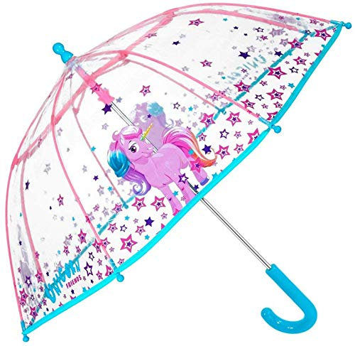 Ram Stores Unicorn Kids Umbrella - Bubble Stick Umbrella for Girls - Windproof and Resistant Dome Brolly - Safety Opening - 3 to 6 Years - Transparent - Diameter 64 cm Cool