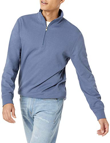 Amazon Essentials Men's Lightweight French Terry Quarter-Zip Mock Neck Jumper, Indigo, L
