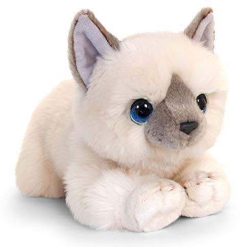 tachi Plüschtier Katze Creme weiß, Kuscheltier Kätzchen 32 cm, Plüsch Stoffkätzchen liegend