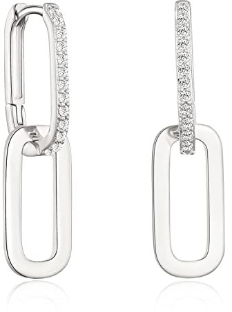 LILIE&WHITE Silver Zirconia Drop Earrings with Elegant Link Design Hypoallergenic Non-Fading Jewelry Gift for Her Daily Wear or Special Occasions