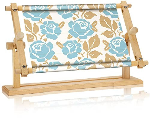 Yookeer Verstellbarer Stickständer, freihändig, Kreuzstich, Schnörkelrahmen, Nadelspitze, Handarbeit, Rahmen, Ständer, Holz, drehbarer Stickrahmenhalter für Kunst, Handwerk, Nähset