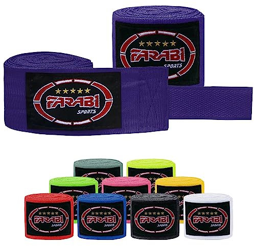 Farabi Sports Erwachsene boxbandagen 4 Meter lang Bandagen Boxen - Kickboxen Bandagen mit Paar für MMA, Muay Thai, Training und Kampfsport (Purple)