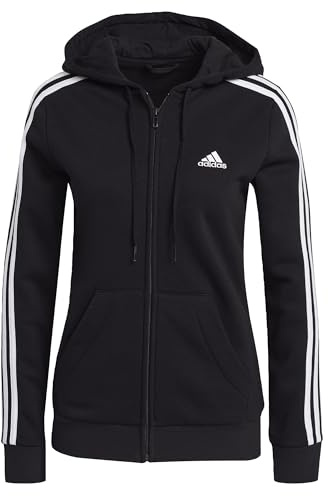 adidas Damen Essentials Fleece 3-Stripes Full-Zip Hoodie, Black / White, S