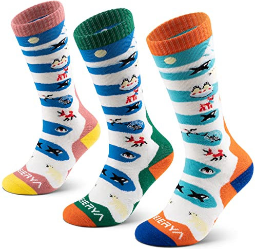 WEIERYA Kinder Skisocken Merinowolle, Thermo Snowboard socken, Kniestrümpfe Wolle Socken für Jungen und Mädchen, 1/3 Paar Grün Orange Rosé Rosa S 3 Paar