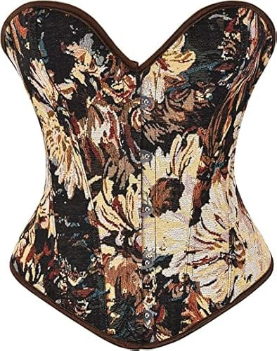 QIAIYALA Vintage Renaissance Corset Top for Women Floral Bustier Lace Up Boned Overbust Lingerie Bodyshaper S