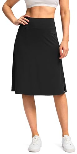 Viodia 25 Knee Length Skorts Skirts for Women with Zipper Pockets Stretchy Modest Aline Midi Skort for Casual Summer Travel Black