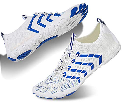 Escarpines Hombre Mujer Deportes acuáticos Zapatos de Agua para Secado Rápido Zapatillas Playa Calzado para Natacion Surf Acuaticas Piscina(Blanco/Azul,46 EU)