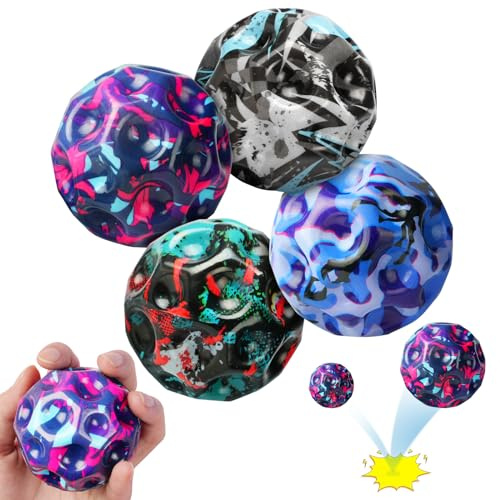 OSDUE Balle de Rebond en PU, 4 Pièces Space Bouncy Jump Ball Balle Rebondissante pour Intérieur Extérieur Moon Bouncing Bounce Ball
