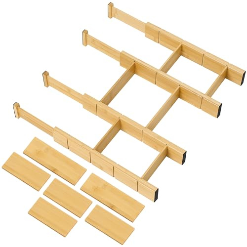 Utoplike 4 PCS Bamboo Kitchen Drawer Dividers with Inserts(Fits 15-17.7 Drawer Inner Size), Adjustable Drawer Organizers for Socks, Spring Loaded, for Bedroom, Dresser, Bathroom
