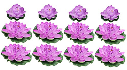 DOITOOL 12pièces Plantes De Bassin Lotus Artificiel Décoration De Jardin Réaliste avec Fleurs Et Fleurs Moyennes Violet