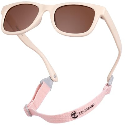 COCOSAND Gafas de sol polarizadas flexibles para bebé con correa para recién nacidos, niñas y niños de 0 a 24 meses, Beige, X-Small