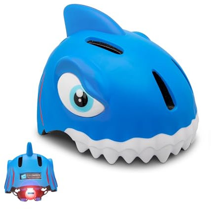 Crazy Safety Blau Hai Kinder Fahrradhelm | Fahrradhelm für Kinder von 6-12 Jahren für Fahrräder, Skateboards, Laufräder, Scooter, Skates. Leichter und Verstellbarer 3D-Tierhelm 54-59 cm.