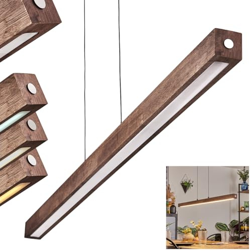 Carbellino LED-pendellampa, dimbar hänglampa av metall/trä/plast i svart/mörkbrun/vit, skandinavisk design, maxhöjd 150cm, touchdimmer, LED 24 watt, 3000-6000 Kelvin, 2550 lumen
