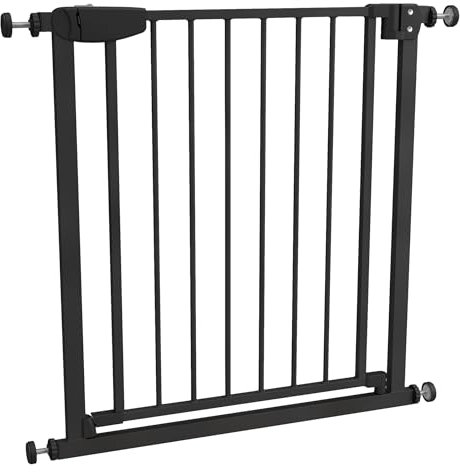 ALMAR Baby Barrera de Seguridad 75-82cm Negro | Facil Montaje sin Tornillos para Puertas, Pasillos o Escalera para Niños o Mascotas | Valla Blanca con Sitema de Cierre Automático Giro Ambos Lados