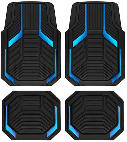 PIC AUTO Heavy Duty Rubber Floor Mats, Blue Aluminum Film Car Mats Set, Front and Rear Car Mats with Anti-Slip Backing, All Weather Protection, Trim-to-Fit for Automotive SUV, Sedan, Van