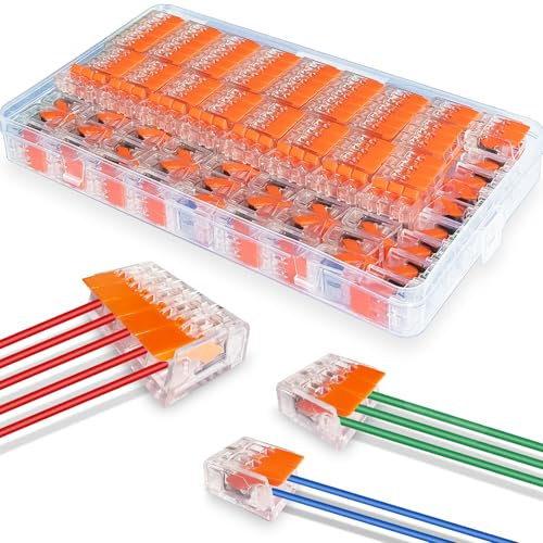 Peaceya 75 Pièces Bornes de Connexion Électrique 4 mm², Connecteur Electrique 2 Entrées 3 Entrées 5 Entrées, Compacts Rapide Cosses et Kits, Transparent Modèle Compact