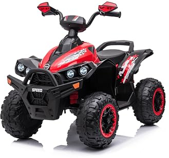 FINOOS Quad Elettrico per Bambini 12V Python, Auto Elettrica per Bambini con Luci a LED, Batteria: 12V 10Ah, Ruote in EVA Morbide, Sedile in Pelle per Bambini dai 2 ai 4 Anni (Rosso)