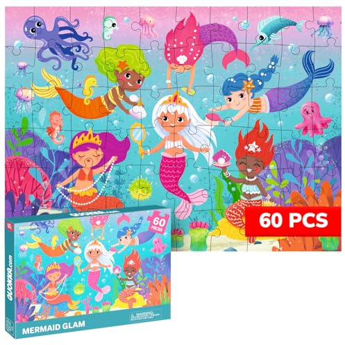 QUOKKA Jigsaw Puzzles For 3 4 Year Olds - 60 Piece Jigsaws for Children Age 5 6 - Kids Puzzles With Mermaid Glam - Educational Learning Game for Preschoolers - Gift Toy for Boys and Girls 7-8