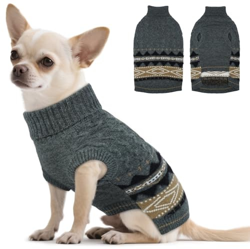 Hjumarayan Maglione Natalizio Cane, Fair Isle Maglioncini per Cani Caldo Maglioni, Dolcevita Maglietta Invernale per Cani Piccoli Yorkshire (1-24 kg) Grigio S