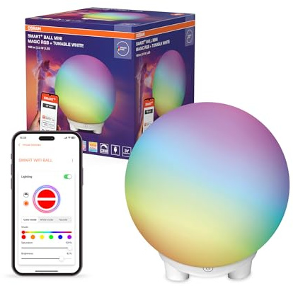 OSRAM Lampe d'ambiance et de table SMART+ WIFI BALL LIGHT, noire, 4 W, 130 lm, effet lumineux Magic RGB dynamique, deux sources lumineuses, intensité variable, longue durée de vie, installation facile
